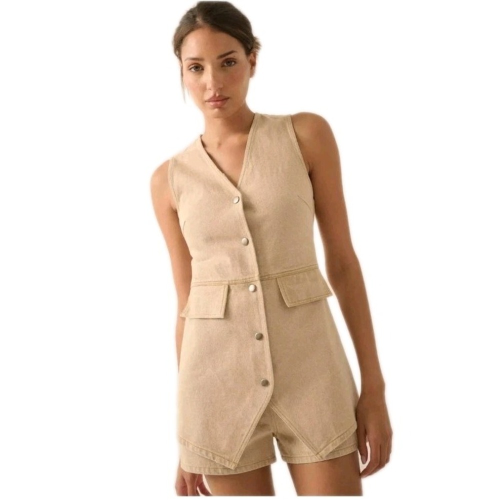 Promesa M Glory Days Denim Vest Romper Sleeveless One Piece Western Coastal Chic
